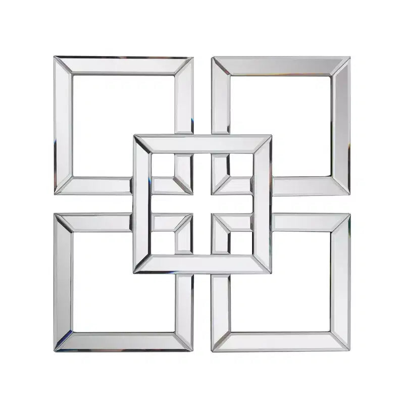 Howard Elliott 16"x16" Layered Mirrored Squares Mirror: Modern Style, MDF & Glass, Wall Mounted