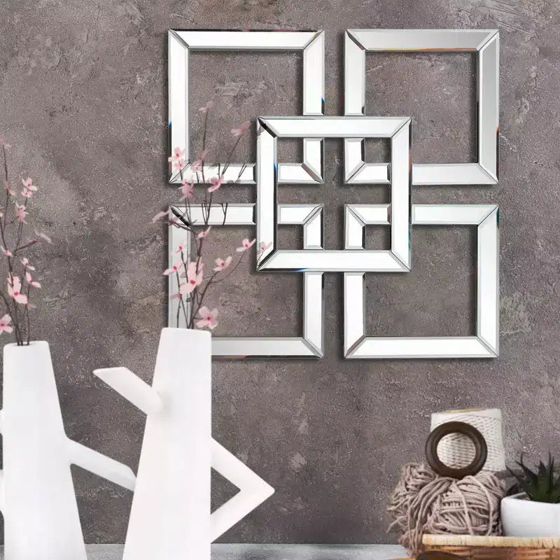 Howard Elliott 16"x16" Layered Mirrored Squares Mirror: Modern Style, MDF & Glass, Wall Mounted