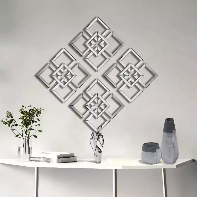 Howard Elliott 16"x16" Layered Mirrored Squares Mirror: Modern Style, MDF & Glass, Wall Mounted