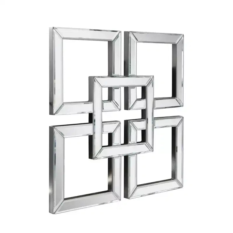 Howard Elliott 16"x16" Layered Mirrored Squares Mirror: Modern Style, MDF & Glass, Wall Mounted