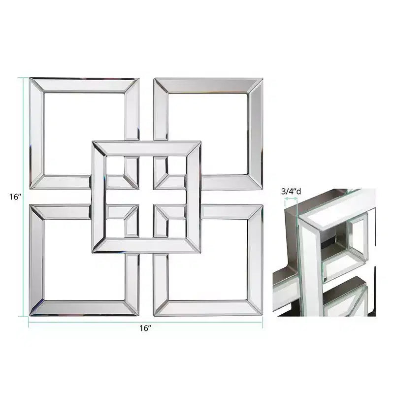 Howard Elliott 16"x16" Layered Mirrored Squares Mirror: Modern Style, MDF & Glass, Wall Mounted