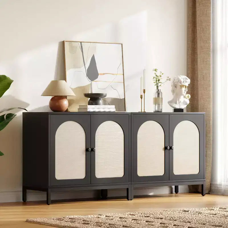 Buffet Cabinet with Storage, Kitchen Storage Cabinet with Rattan Doors,Accent Cabinet,Sideboard Cabinet Cupboard Console Table for Living Room