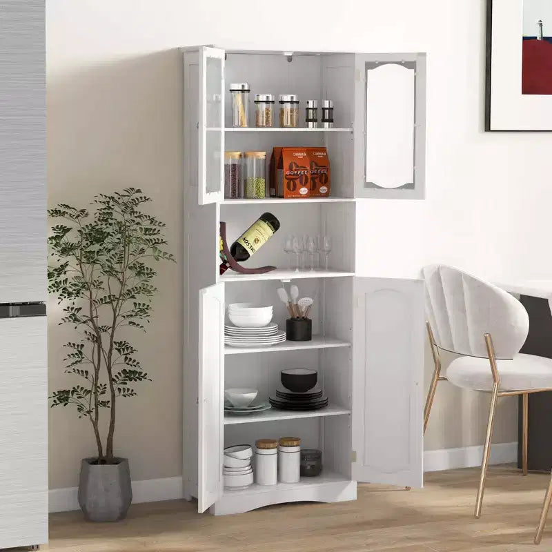 64.5 Tall Bathroom Cabinet with Tempered Glass Doors Adjustable Shelves White/Black