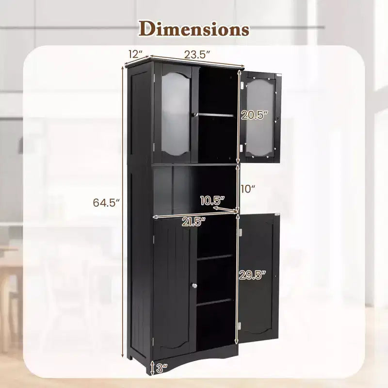 64.5 Tall Bathroom Cabinet with Tempered Glass Doors Adjustable Shelves White/Black