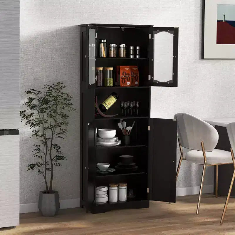 64.5 Tall Bathroom Cabinet with Tempered Glass Doors Adjustable Shelves White/Black