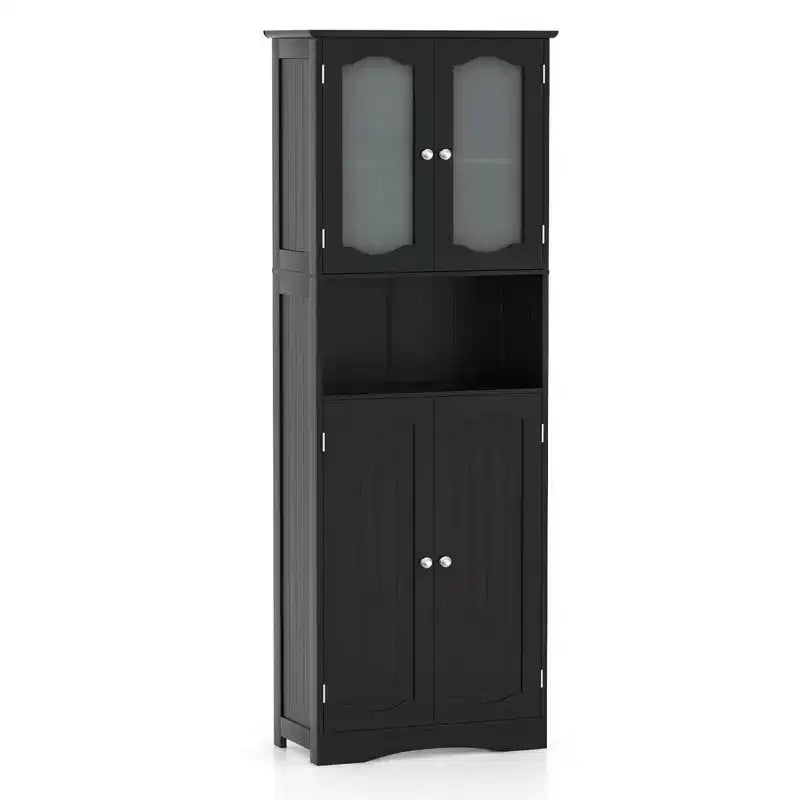 Costway 64.5 Tall Bathroom Cabinet with Tempered Glass Doors Adjustable Shelves White/Black