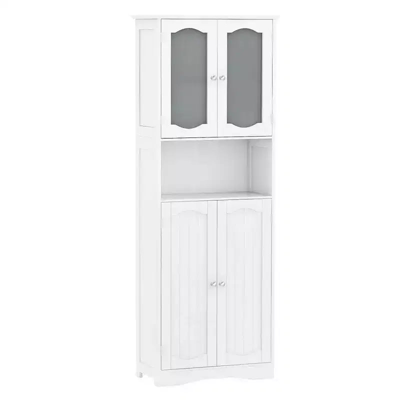 64.5 Tall Bathroom Cabinet with Tempered Glass Doors Adjustable Shelves White/Black