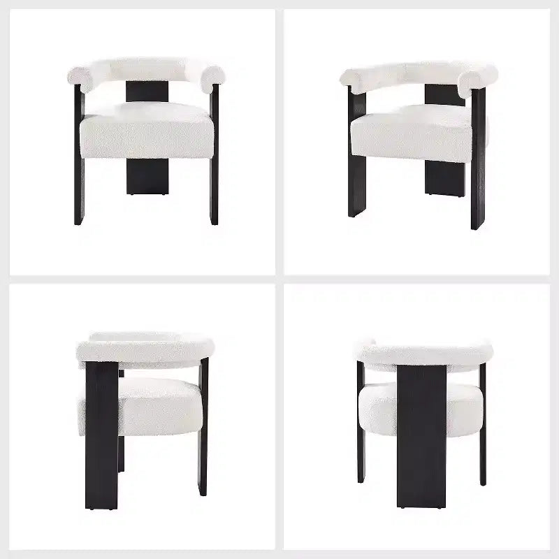 Boucle Dining Chair Set of 6 With Round Solid Back