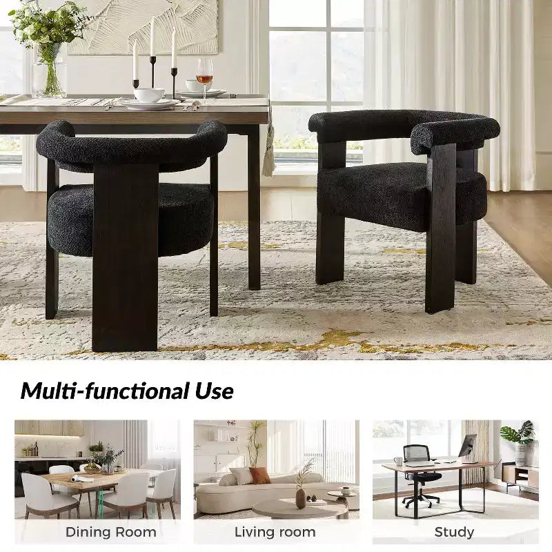 Boucle Dining Chair Set of 6 With Round Solid Back