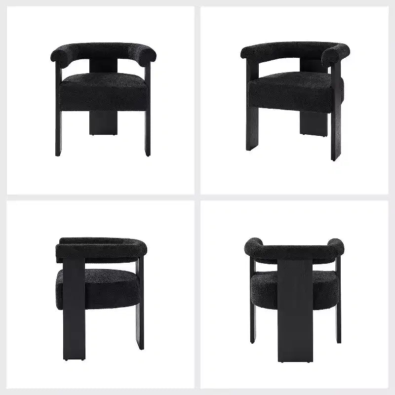 Boucle Dining Chair Set of 6 With Round Solid Back