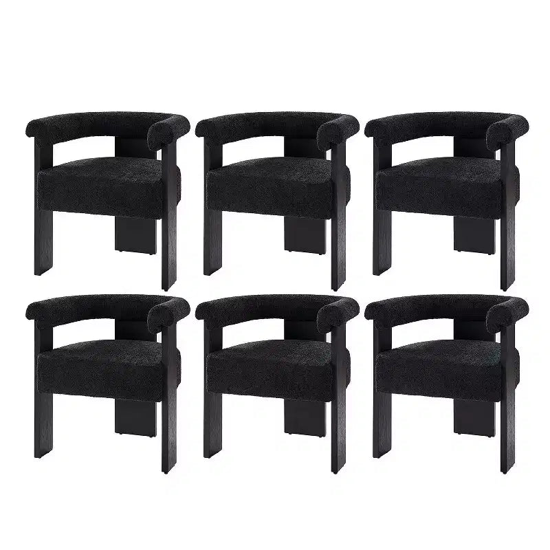 Boucle Dining Chair Set of 6 With Round Solid Back