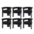 Boucle Dining Chair Set of 6 With Round Solid Back