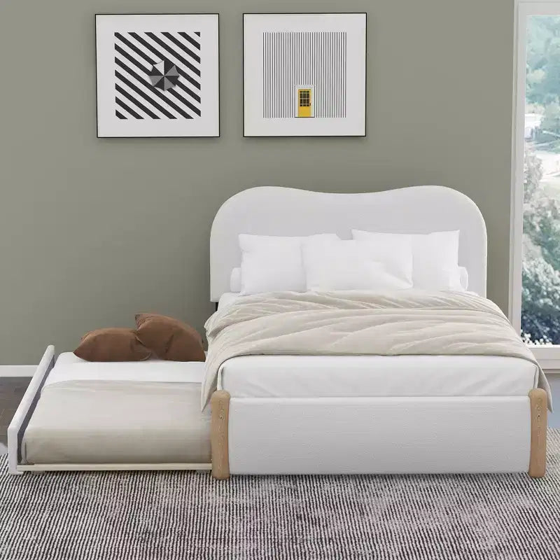 Full/Twin Size Upholstered Platform Bed Frame with Twin Size Trundle Bed