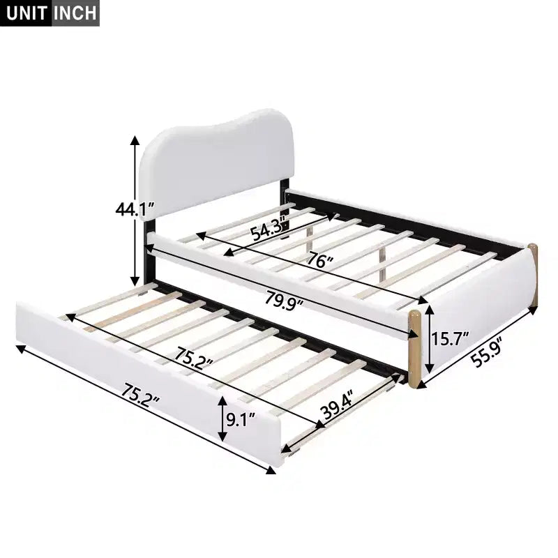 Full/Twin Size Upholstered Platform Bed Frame with Twin Size Trundle Bed
