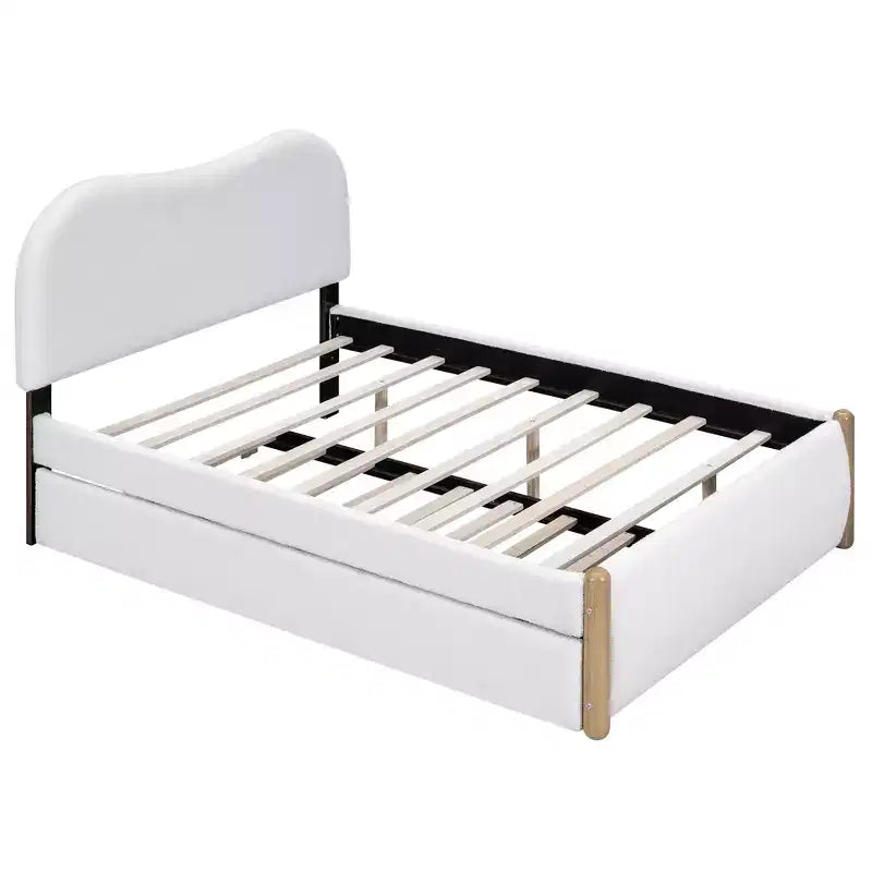 Full/Twin Size Upholstered Platform Bed Frame with Twin Size Trundle Bed