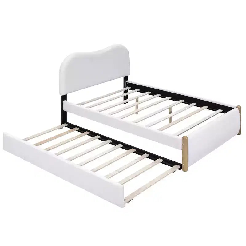 Full/Twin Size Upholstered Platform Bed Frame with Twin Size Trundle Bed