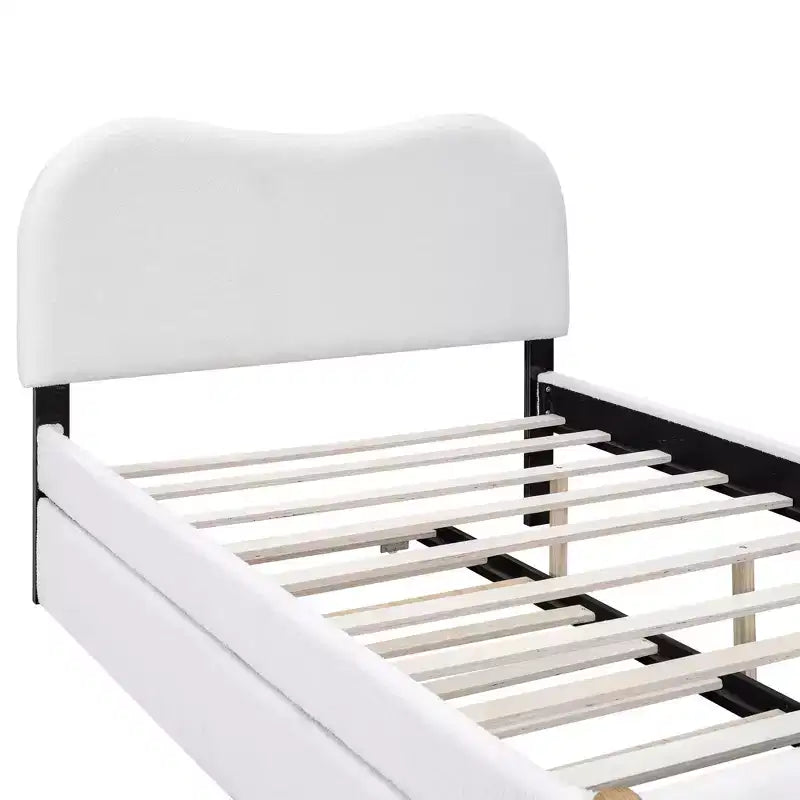Full/Twin Size Upholstered Platform Bed Frame with Twin Size Trundle Bed