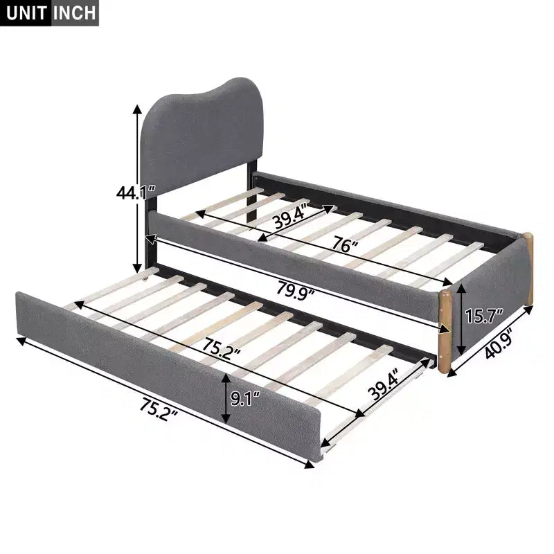 Full/Twin Size Upholstered Platform Bed Frame with Twin Size Trundle Bed