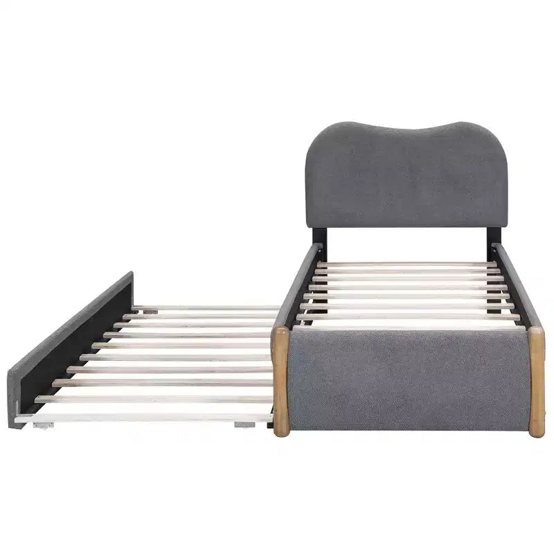 Full/Twin Size Upholstered Platform Bed Frame with Twin Size Trundle Bed