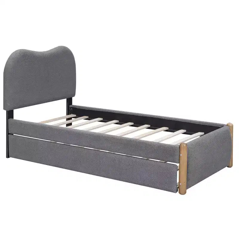 Full/Twin Size Upholstered Platform Bed Frame with Twin Size Trundle Bed