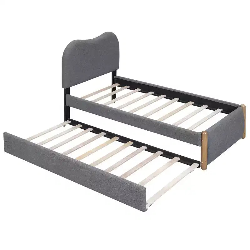 Full/Twin Size Upholstered Platform Bed Frame with Twin Size Trundle Bed