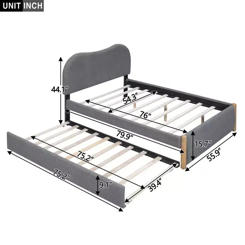 Full/Twin Size Upholstered Platform Bed Frame with Twin Size Trundle Bed