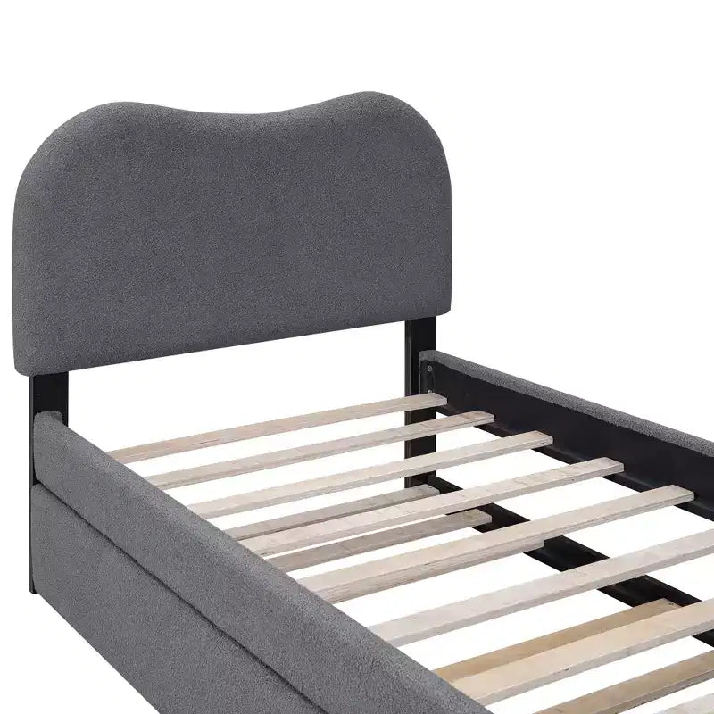 Full/Twin Size Upholstered Platform Bed Frame with Twin Size Trundle Bed