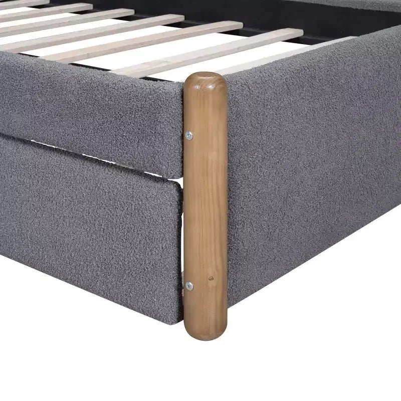 Full/Twin Size Upholstered Platform Bed Frame with Twin Size Trundle Bed