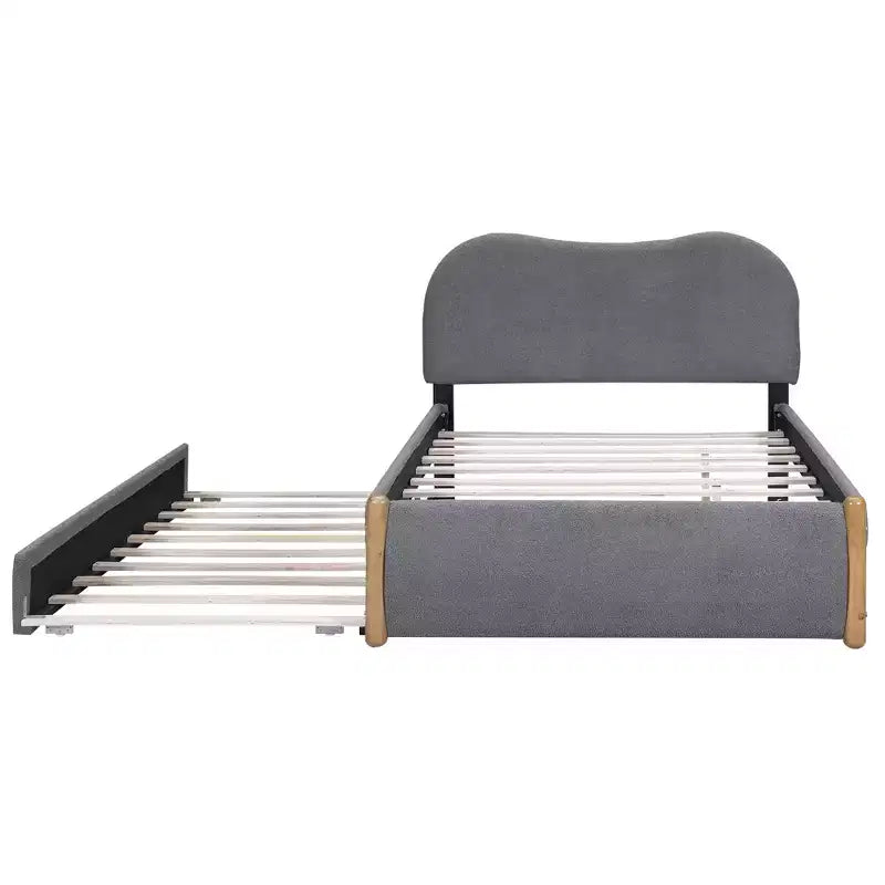 Full/Twin Size Upholstered Platform Bed Frame with Twin Size Trundle Bed