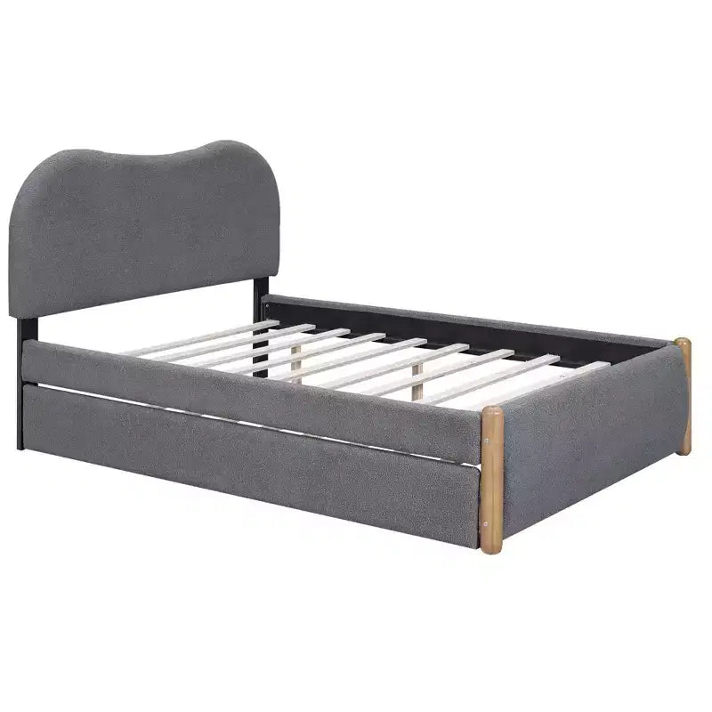 Full/Twin Size Upholstered Platform Bed Frame with Twin Size Trundle Bed