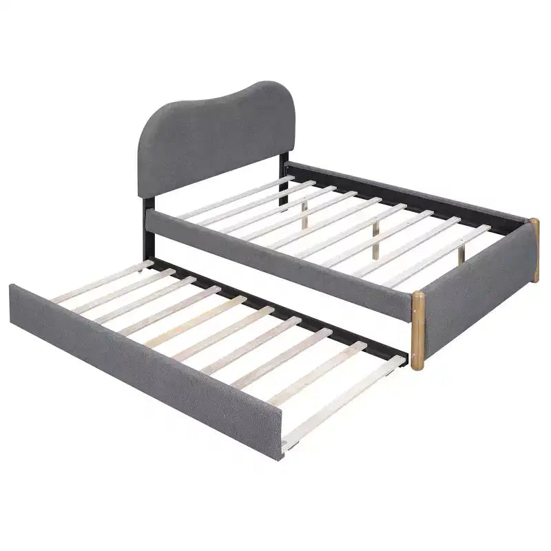 Full/Twin Size Upholstered Platform Bed Frame with Twin Size Trundle Bed