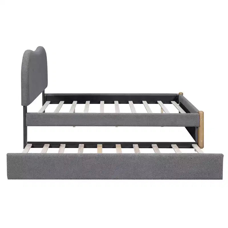 Full/Twin Size Upholstered Platform Bed Frame with Twin Size Trundle Bed