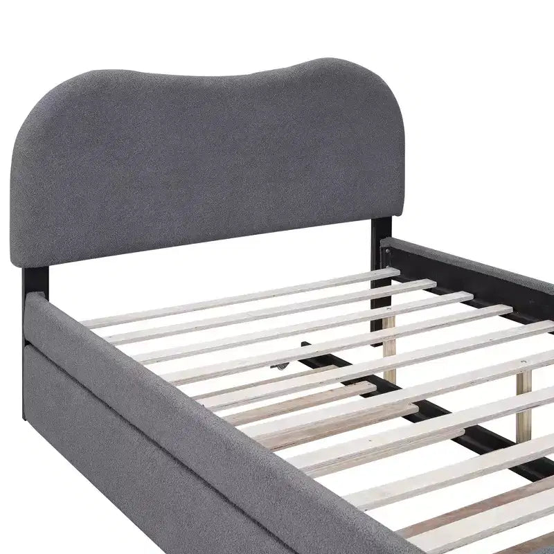 Full/Twin Size Upholstered Platform Bed Frame with Twin Size Trundle Bed