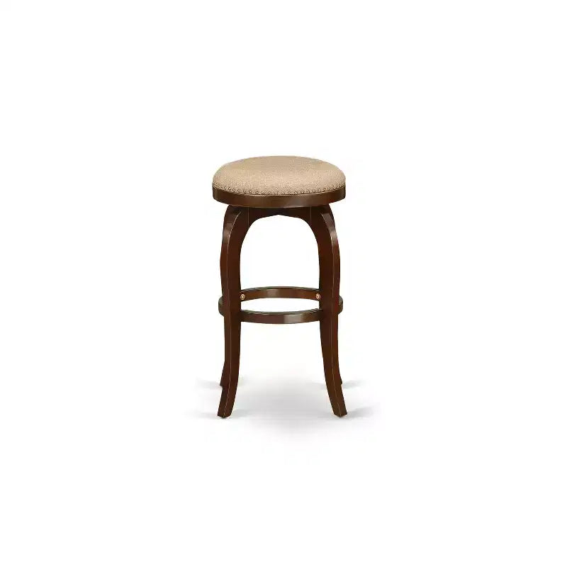 30 in.H Brown Finish Backless Wooden Counter Barstool in Round Shape with Faux Leather Upholstered