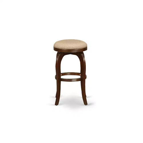 Tabouret de bar de comptoir sans dossier en bois, finition marron, hauteur 30 po, forme ronde avec revêtement en similicuir