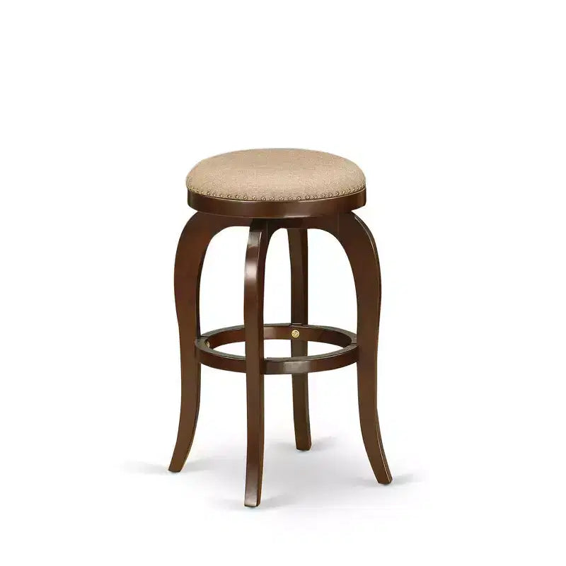 30 in.H Brown Finish Backless Wooden Counter Barstool in Round Shape with Faux Leather Upholstered