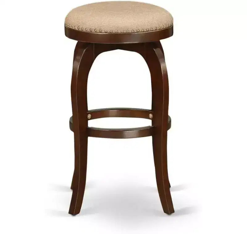 30 in.H Brown Finish Backless Wooden Counter Barstool in Round Shape with Faux Leather Upholstered