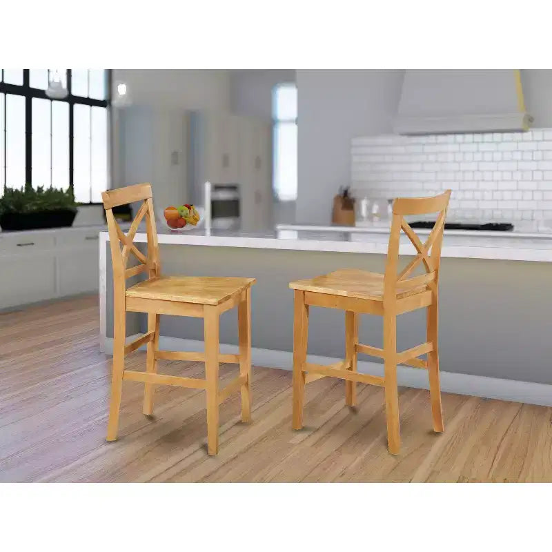 HomeStock 24 in.H Beige Finish Mid Back Wooden Counter Barstool in Rectangle Shape with Non-Upholstered Unupholstered