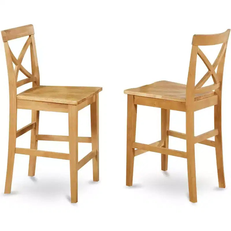 24 in.H Beige Finish Mid Back Wooden Counter Barstool in Rectangle Shape with Non-Upholstered Unupholstered