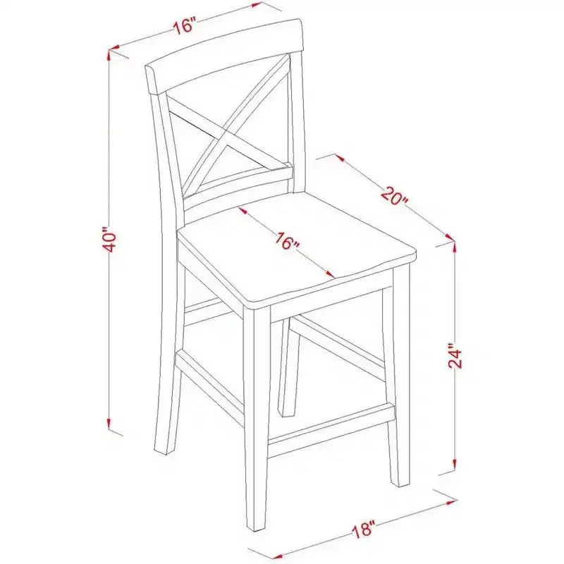 24 in.H Beige Finish Mid Back Wooden Counter Barstool in Rectangle Shape with Non-Upholstered Unupholstered