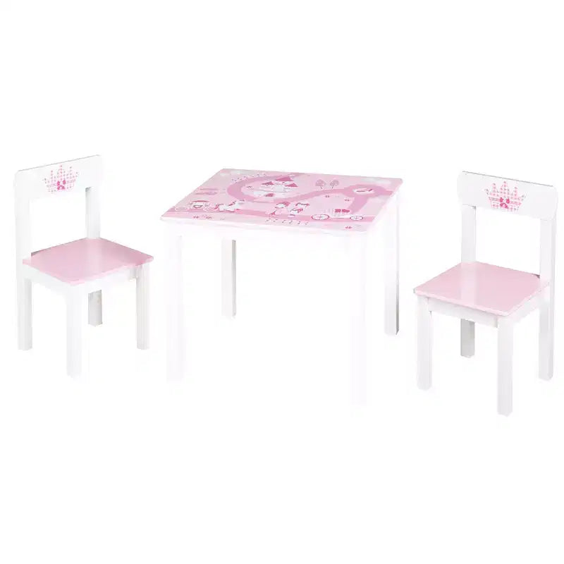 Roba: Kids Wooden Table & 2 Chairs Set, Pink Princess theme