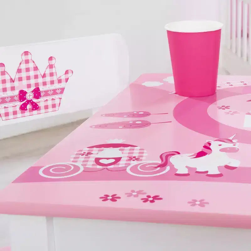 : Kids Wooden Table & 2 Chairs Set, Pink Princess theme