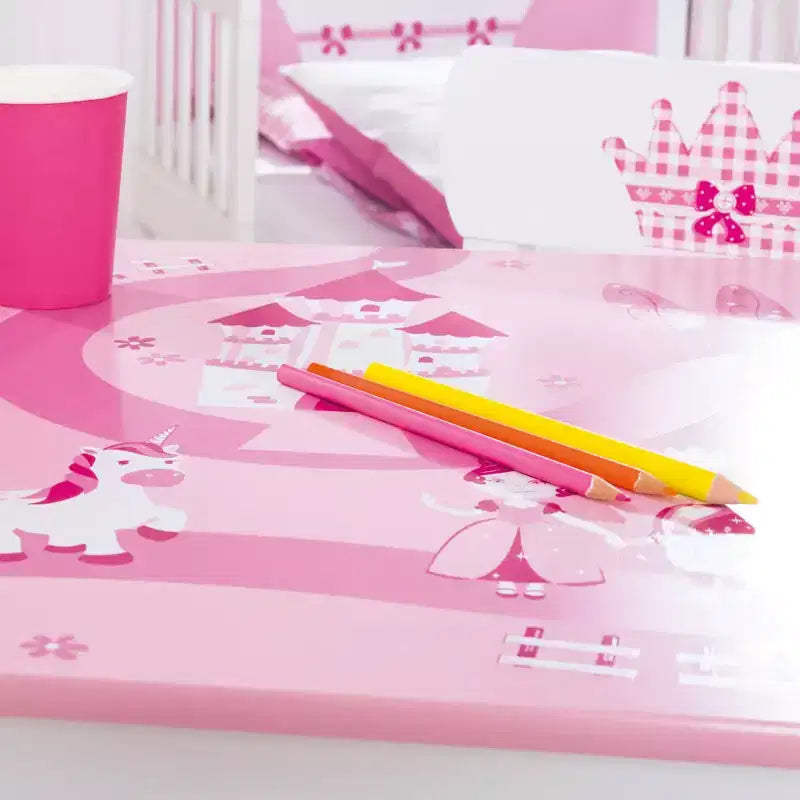 : Kids Wooden Table & 2 Chairs Set, Pink Princess theme