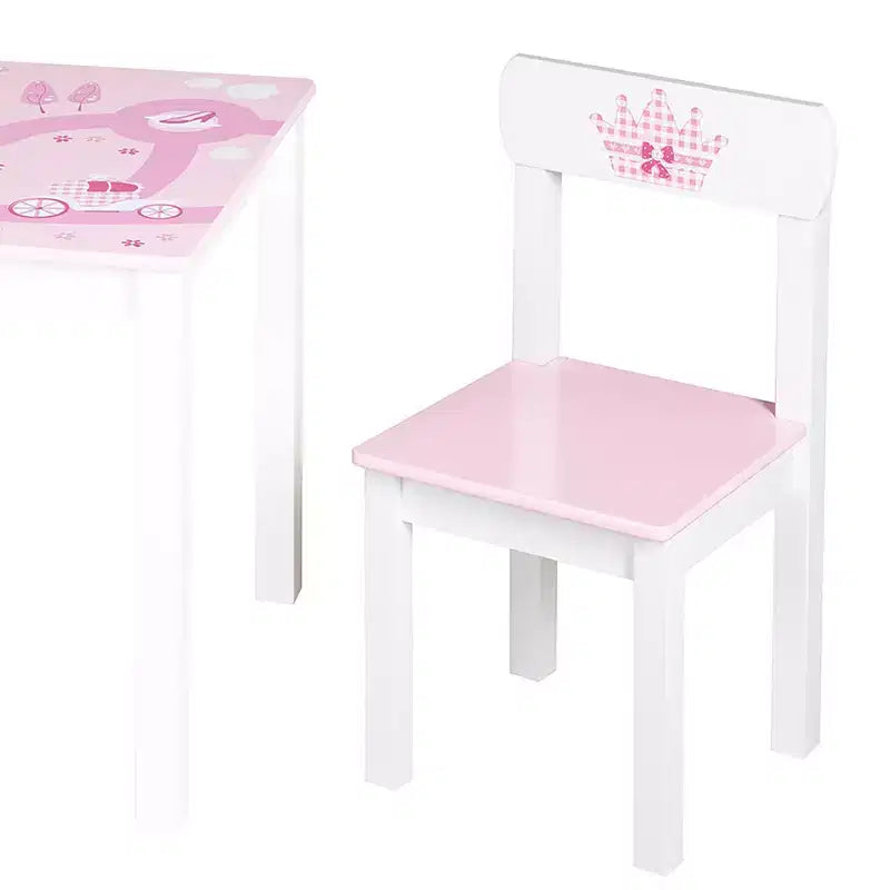 : Kids Wooden Table & 2 Chairs Set, Pink Princess theme