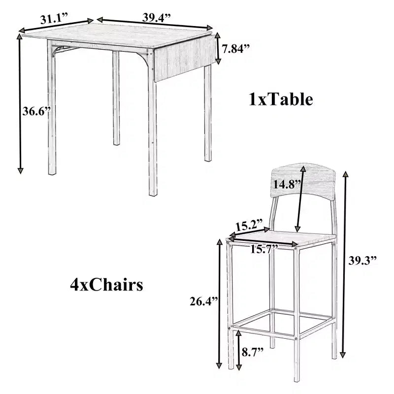 Farmhouse 5-piece Counter Height Drop Leaf Dining Table Set with Dining Chairs