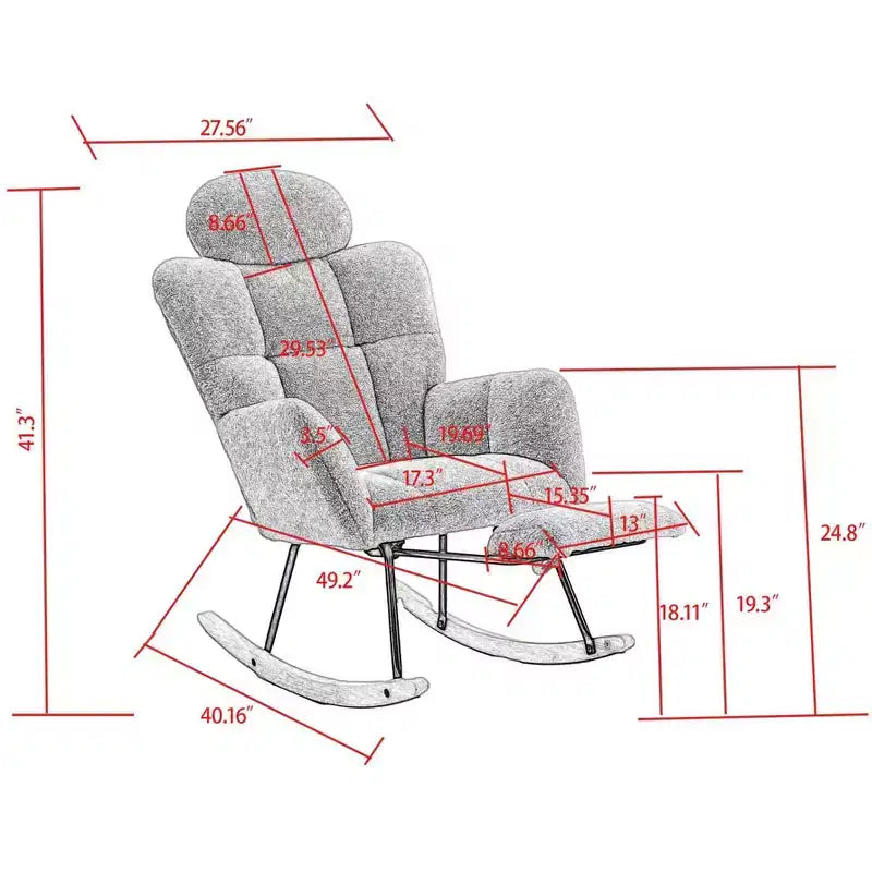 Teddy Fabric Upholstered Rocking Glider Chair, Mid Century Modern Accent Arm Chair with High Backrest and Pillows