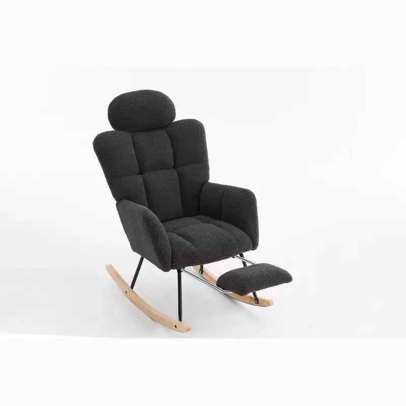 Teddy Fabric Upholstered Rocking Glider Chair, Mid Century Modern Accent Arm Chair with High Backrest and Pillows