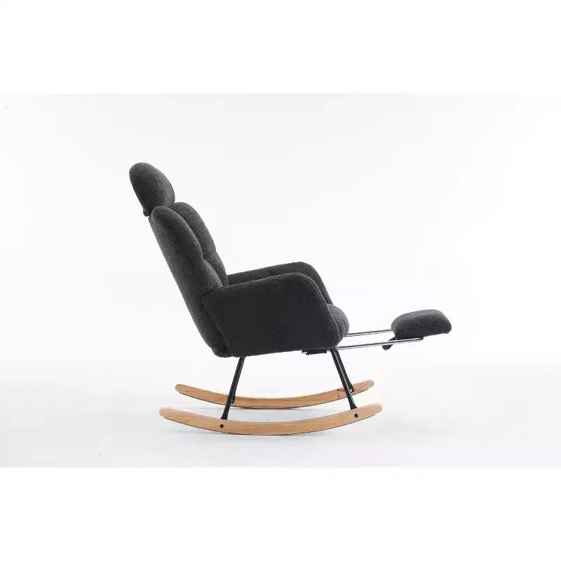 Teddy Fabric Upholstered Rocking Glider Chair, Mid Century Modern Accent Arm Chair with High Backrest and Pillows