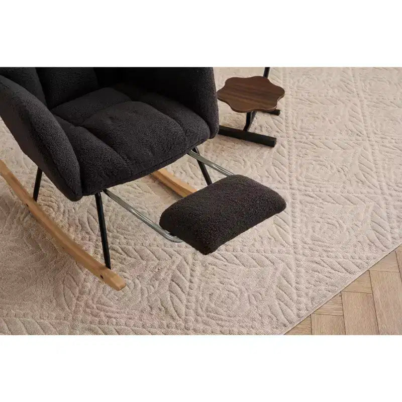 Teddy Fabric Upholstered Rocking Glider Chair, Mid Century Modern Accent Arm Chair with High Backrest and Pillows
