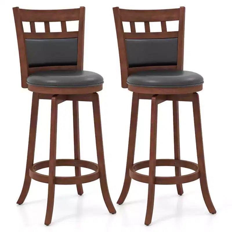 Costway Wood Swivel Bar Stools Set of 2 with Faux Leather Upholstered Seat & Back